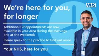 Evening and Weekend GP Appointments available. NHS